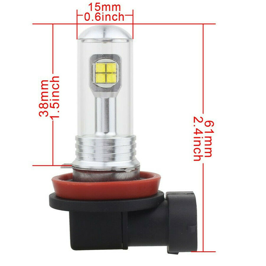 2x White H8 H11 LED Projector Lens DRL Fog Light Bulb 6000K 80W CREE LED Lamp