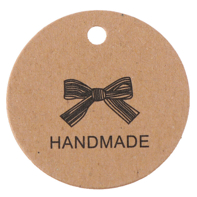 100pcs Bow pattern Kraft Paper Packaging Hang Tags label Wedding/Birthday Pa Rf