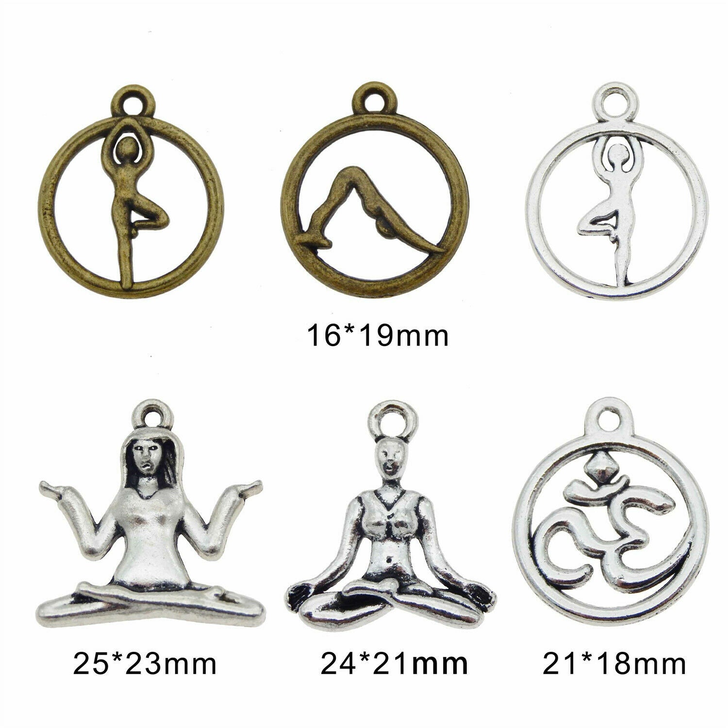 12 PCS Assorted Retro Yoga Sport Series Pendant Bracelet Alloy Charm DIY Jewelry