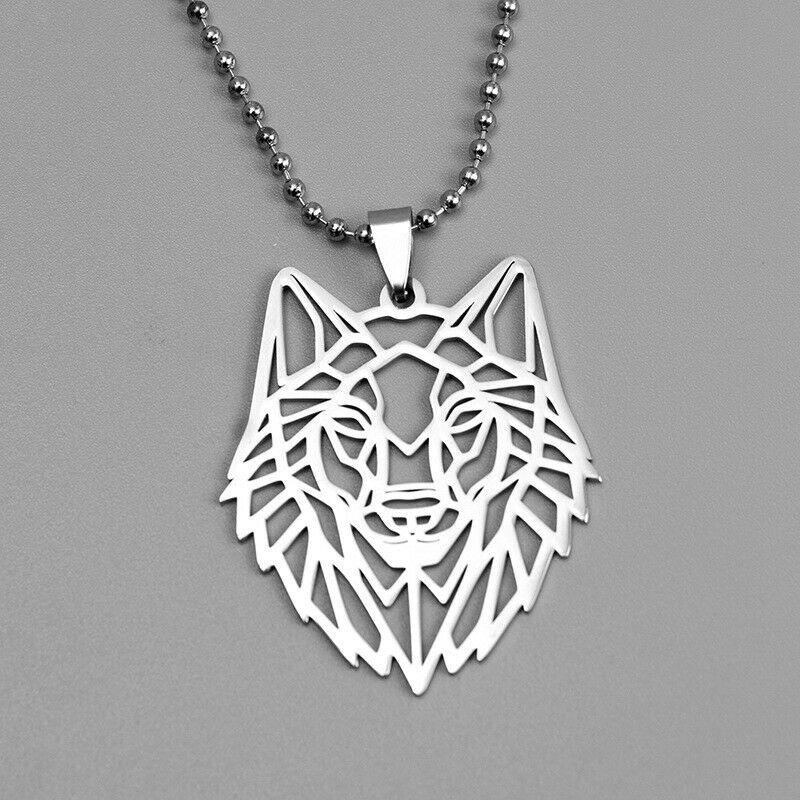 Stainless Steel Hollow Wolf Head Necklace Punk Charm Animal Pendant Jewel.l8