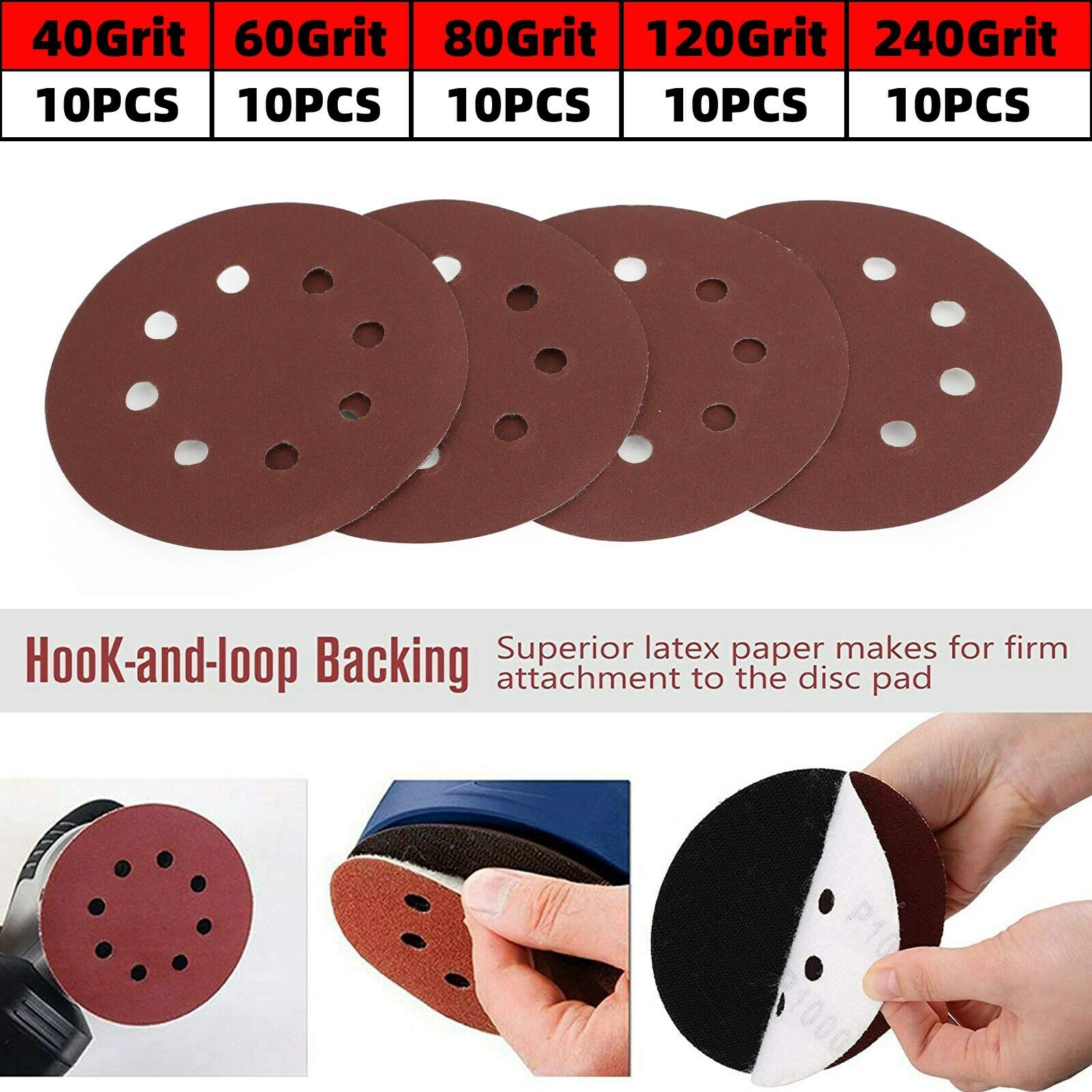 40-240 Grit 50 Mixed Grit Sanding Discs for Orbital Sander 125mm / 5inch CA