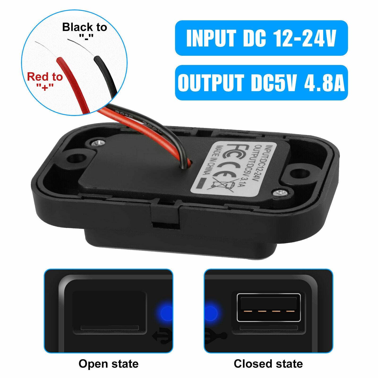 12V/24V LED Dual USB Car Fast Charger Socket Power Outlet For RV Car Boat Marine