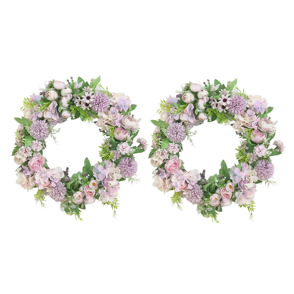 2PC Silk Artificial Wreath Garland Front Door Farmhouse Wall Decor Purple
