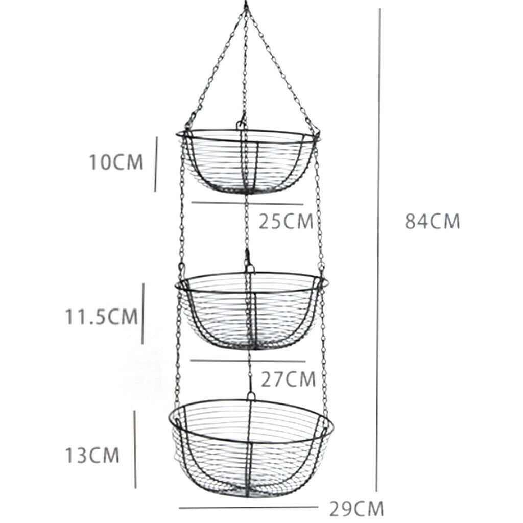 3 Tier Hanging Fruit Basket, Fruit Holder for Kitchen, Tiered Fruit Basket,