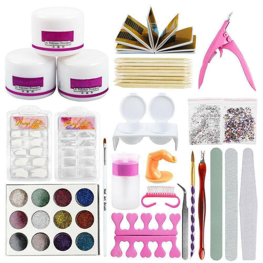 Professional Acrylic Powder Liquid Primer Tips Practice Nail Art DIY Tool Set CA