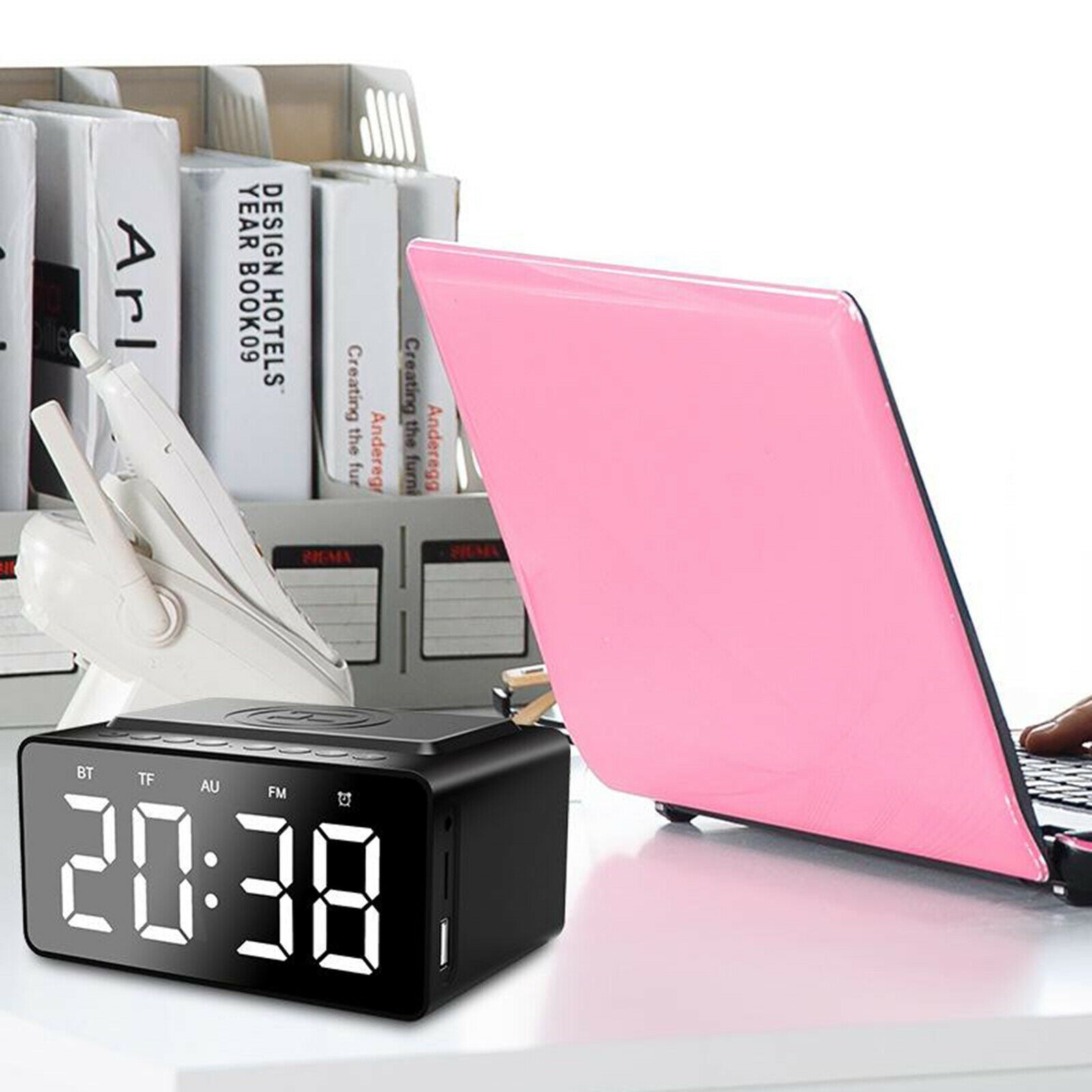 Bedside Radio Alarm Clock with USB Charger, Bluetooth Speaker, Wireless