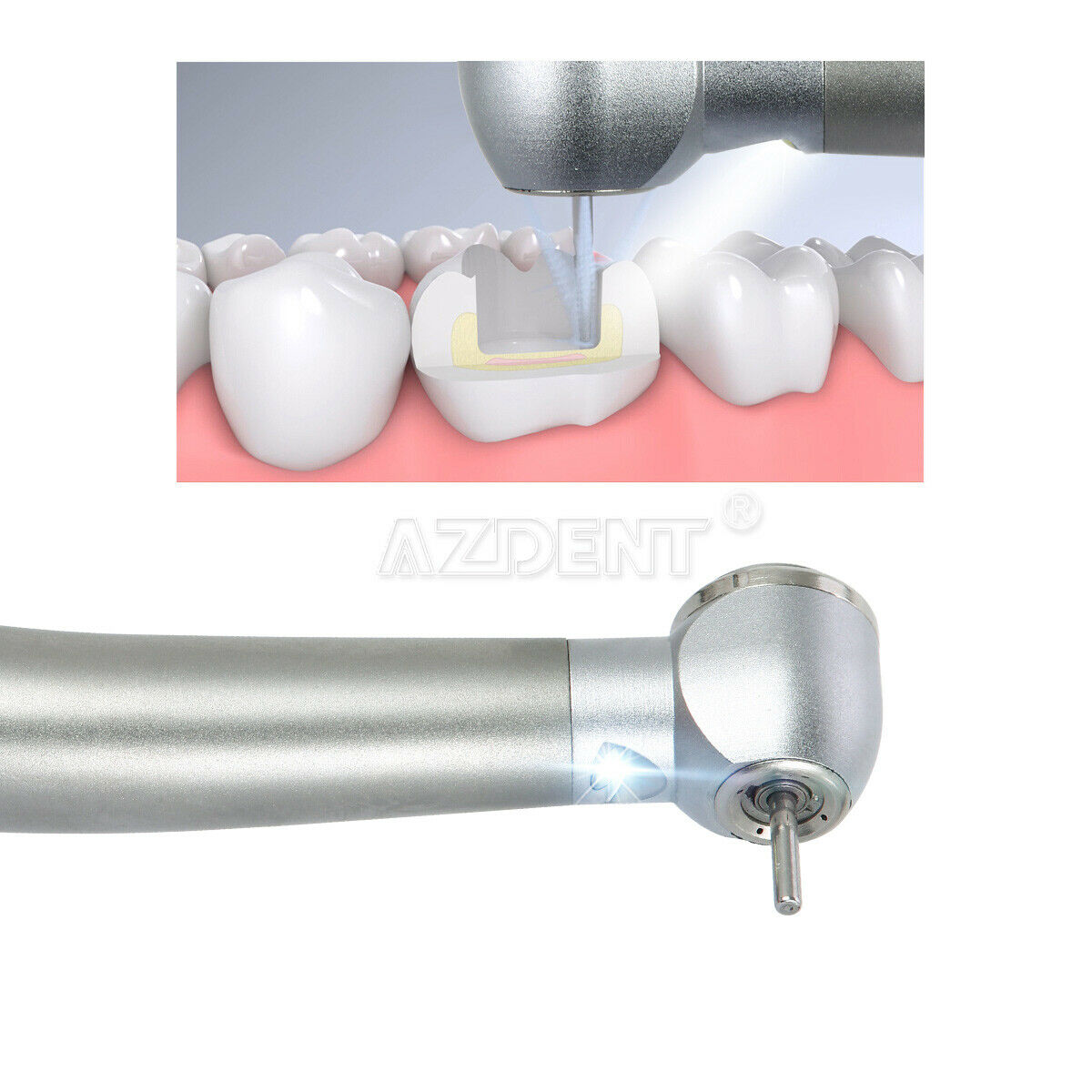 Dental LED High Speed Handpiece 2Hole E-generator Ceramic Bearing Stainless Body