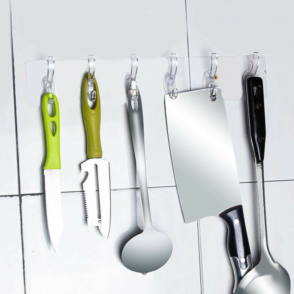 Self Adhesive Strong Sticky Hooks Heavy Duty Wall Seamless Transparent Hook UK