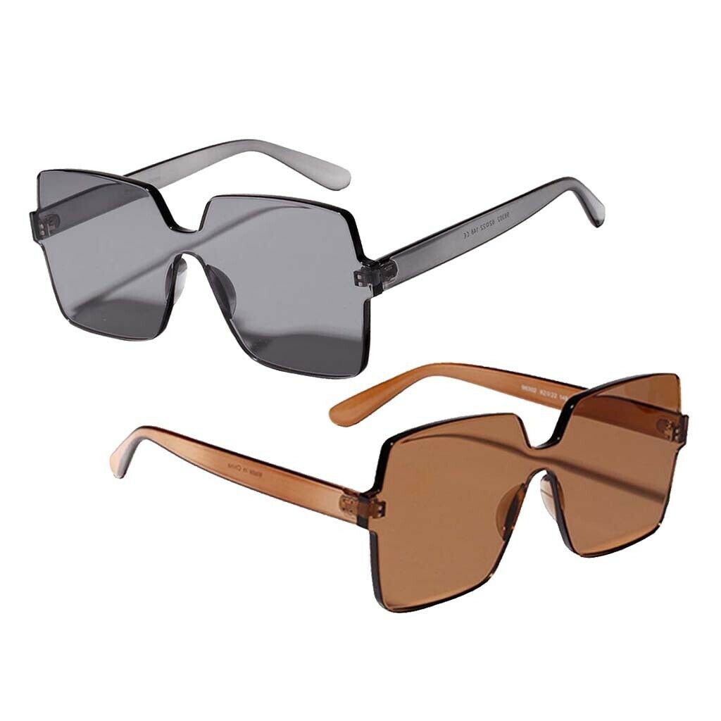 2PCS Women's Oversized One Piece Sunglasses Rimless UV400 Eyeglasses Party