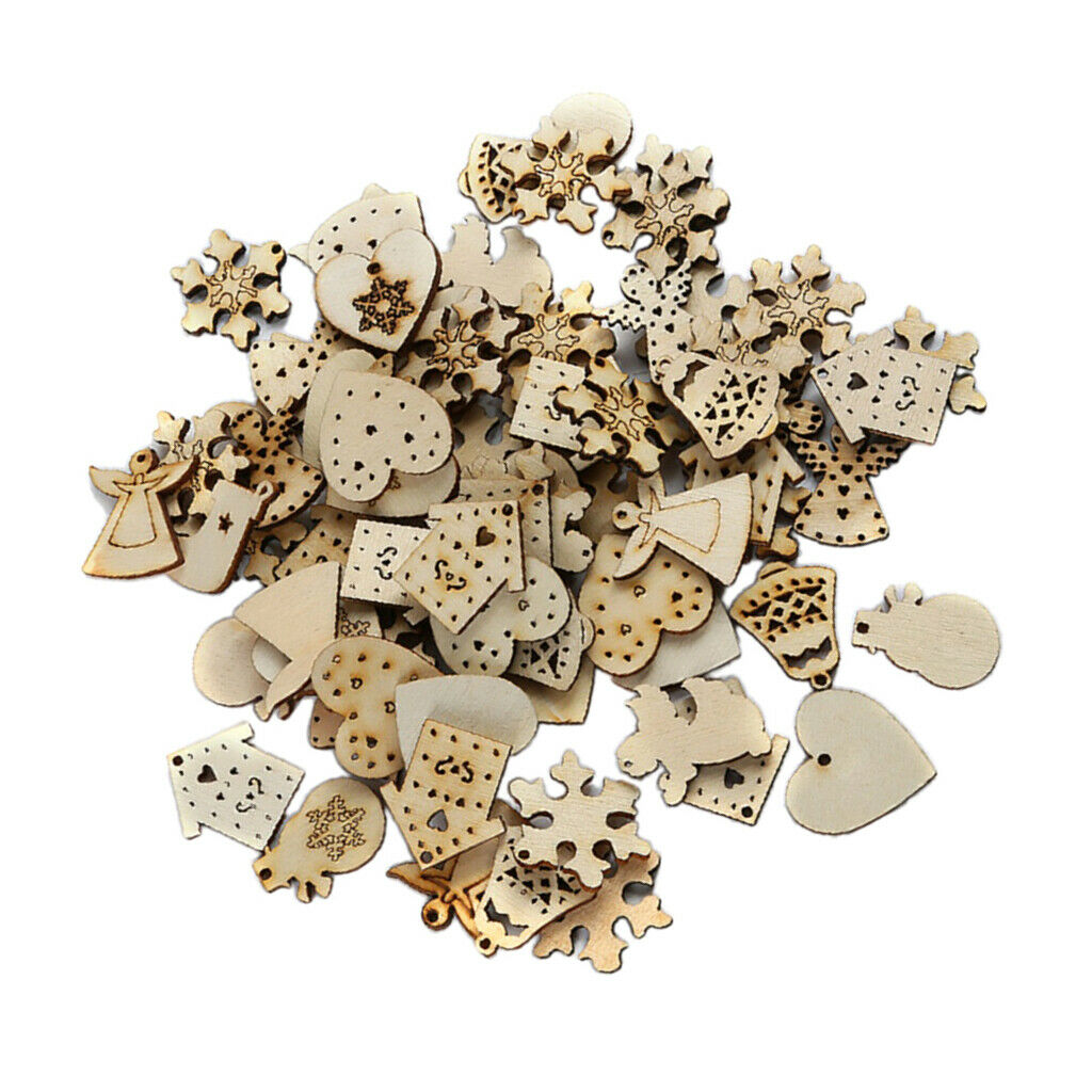 50 Pieces Mixed Wood Shapes Unfinished Slices Christmas Embellishments DIY