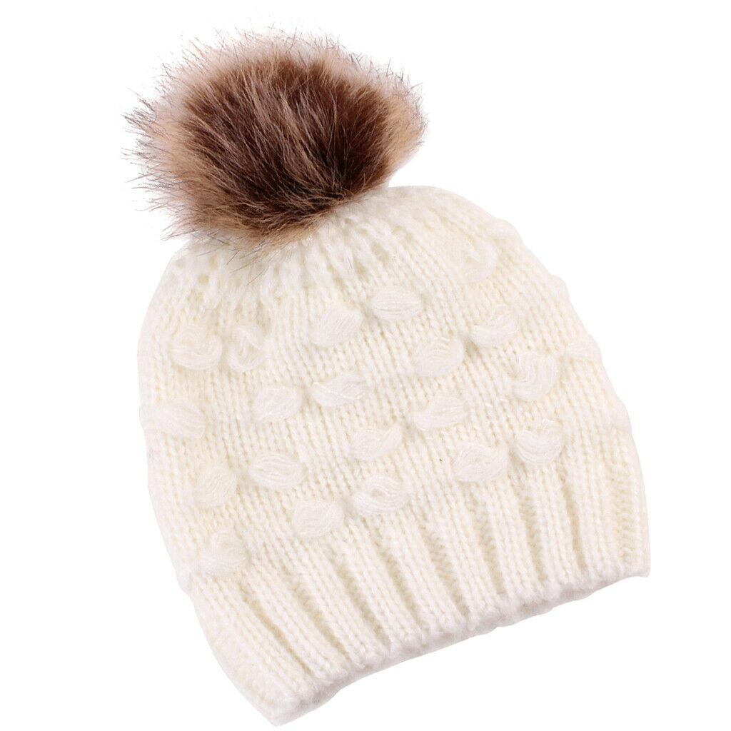 Winter Warm Hats Baby Knitting Beanie Toddler Mohair Pom Pom   White