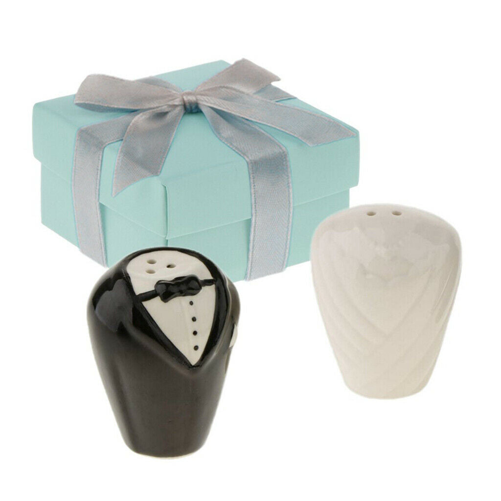 Bride and Groom Tuxedo Salt and Pepper Shakers Set Wedding Christmas Favor