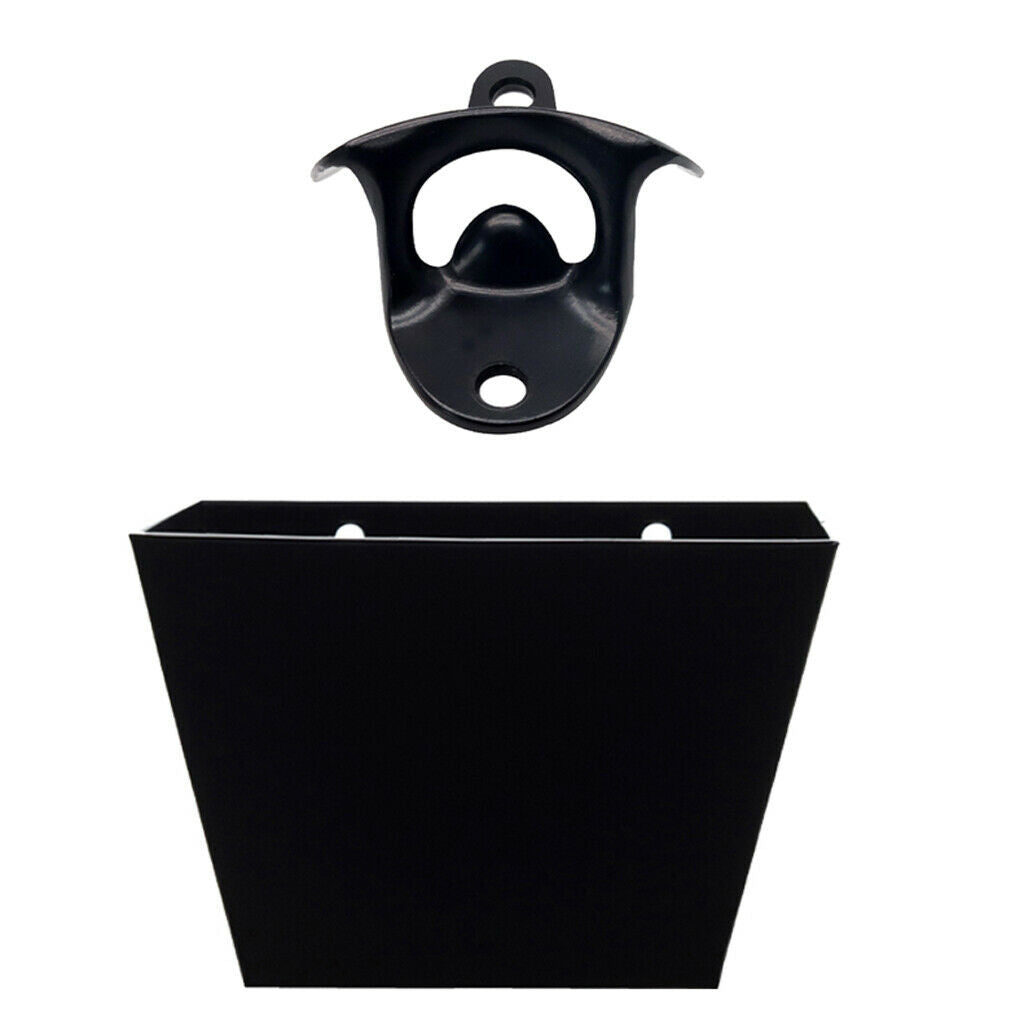 Home Stainless Steel Wall Mounted Bottle Opener w/ Black Collect Barrel