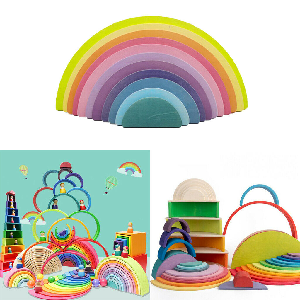 Wooden Rainbow Stacker Tunnel Nesting Puzzle Blocks Educational Toys for Baby