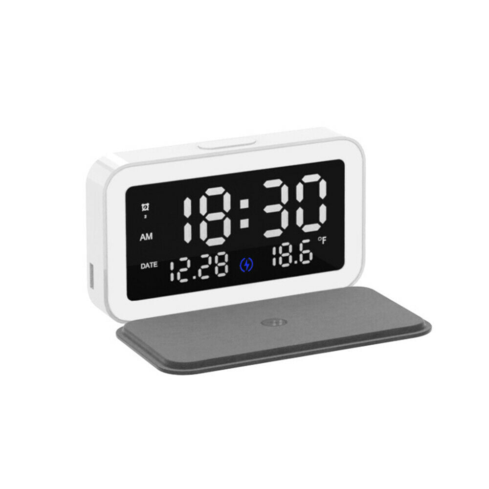 Digital LED Electric Alarm Clock With Phone Wireless Charger Thermometer Table