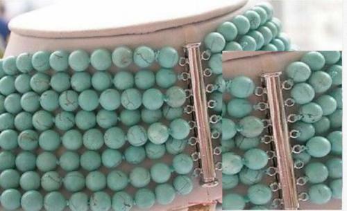 8row 6mm round green turquoise bead necklace 17-24â€AAA
