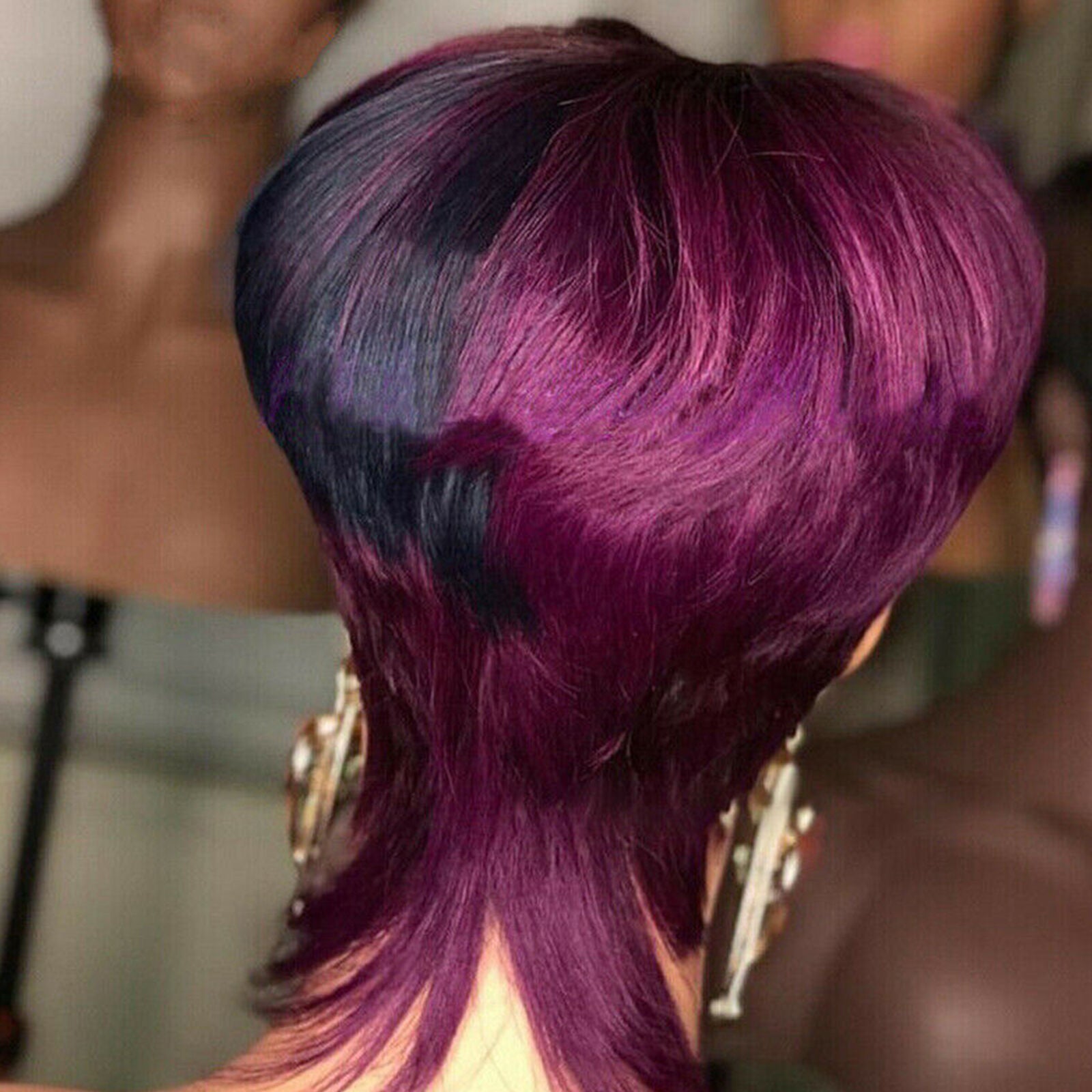 Short Straight Pixie Women Cut Wig Ladies Hairstyles Black Purple Women Hair Wig