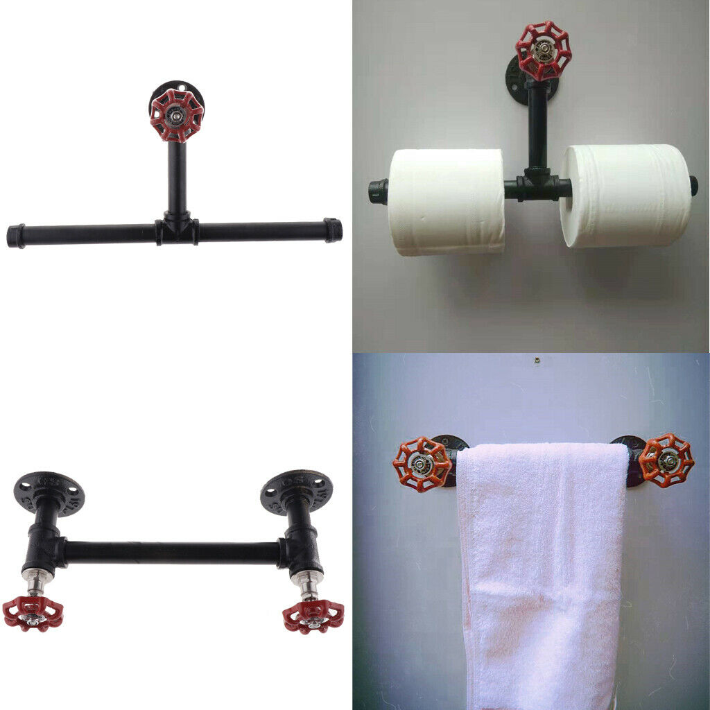 Rustic Industrial Pipe Toilet Paper Holder Wall Mounted Towel Rack Shelf A