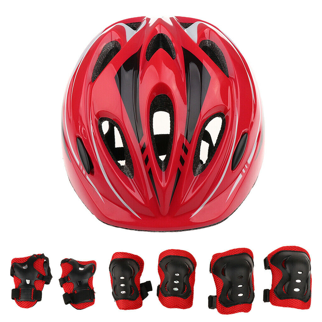 7 Pieces Kid Child Roller Skating Bike Helmet Knee Wrist Guard Elbow Pad Set Red