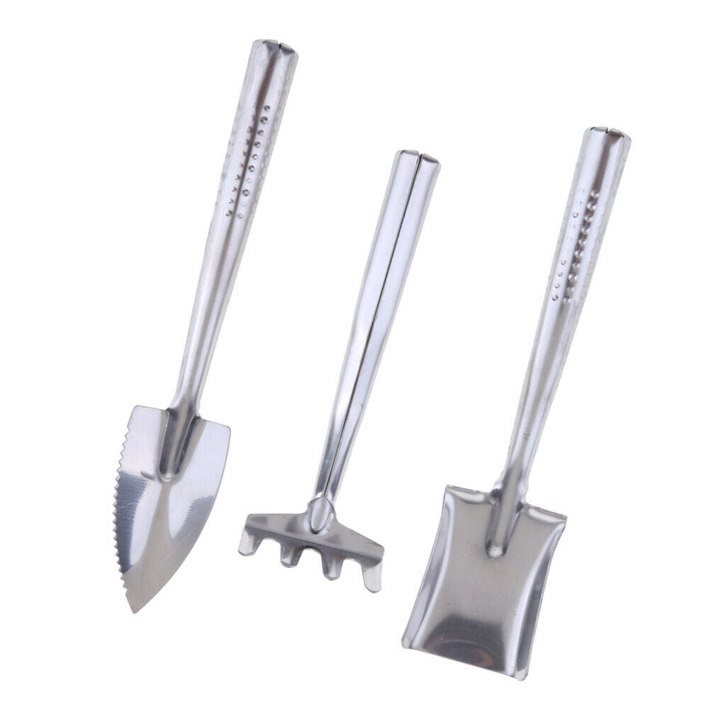 3pcs Mini Garden Gardening Plant Tools Set Stainless Steel Shovel Rake Spade
