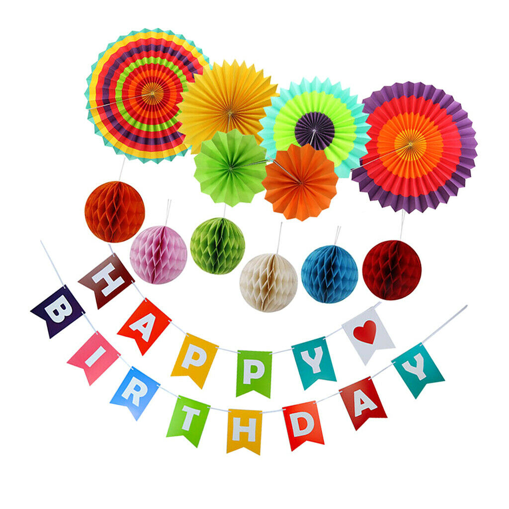 Colorful Paper Fan Match Paper Honeycomb Set Birthday Party Backgroud Decor