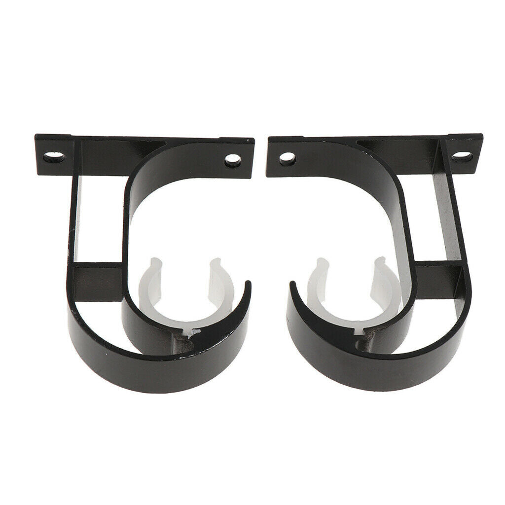 Set of 2, Curtain Brackets Wall Mounted Drapery Rod Holder Black Heavy Duty