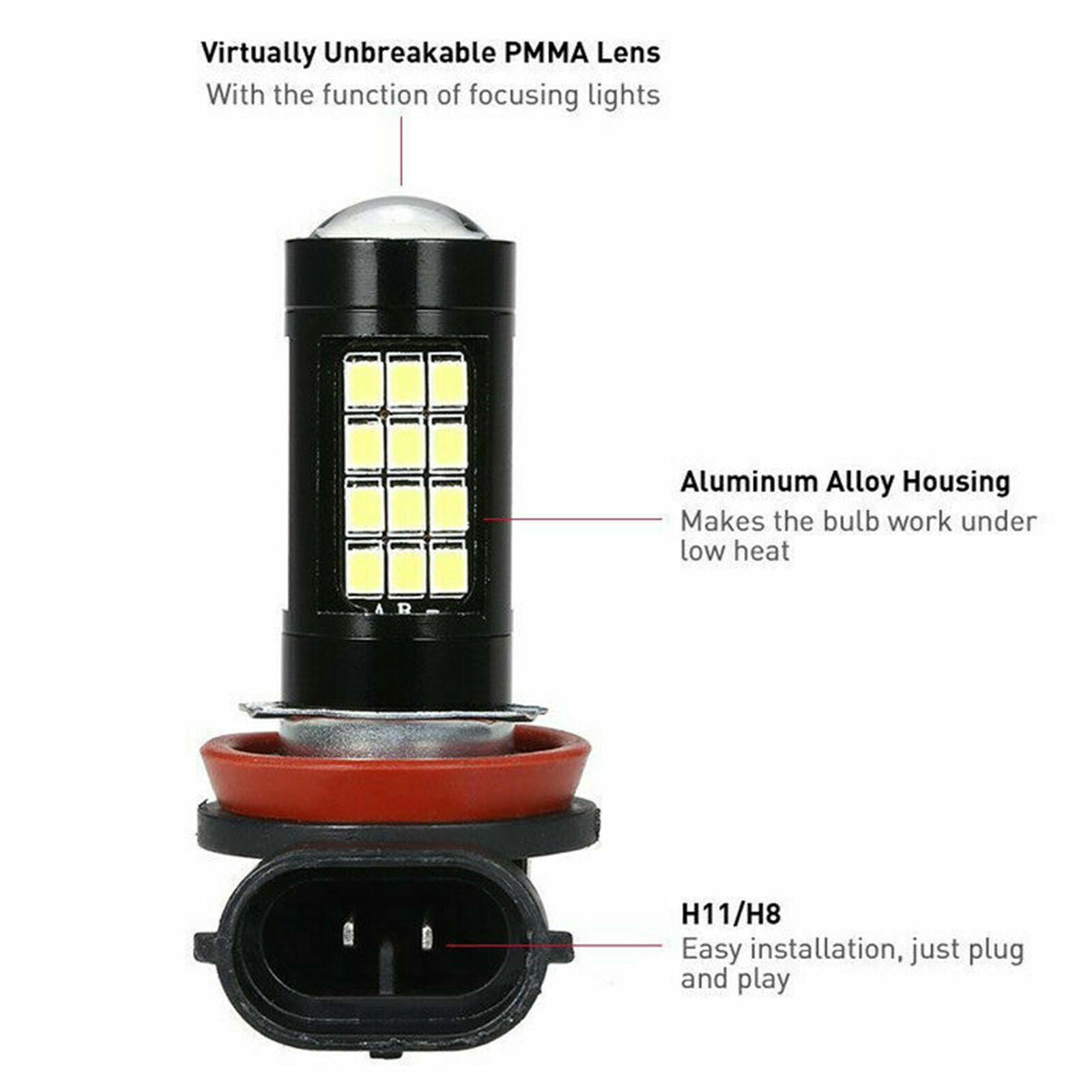 2X H11 42SMD LED White Canbus Faultless Fog Light Bulb Lamp New