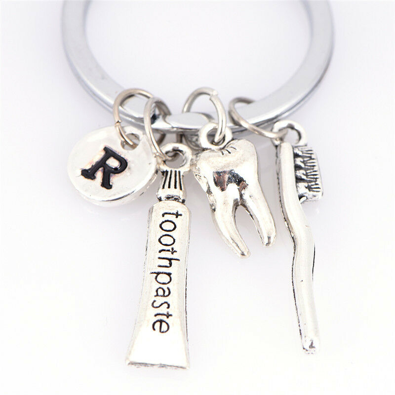 Dentist Key Ring Toothpaste Tooth Toothbrush Dental Hygienist Initial Chai.l8