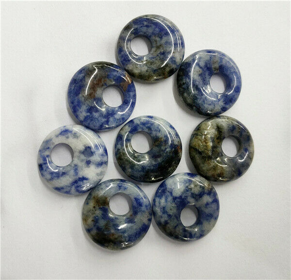8Pcs 20mm Natural Blue Sodalite Round Donuts Pendant Bead Jewelry Making HH213