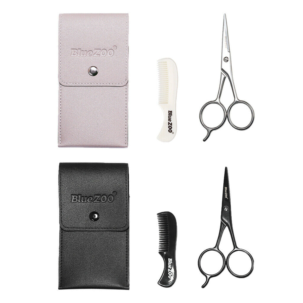 2 Pack Salon Beard Scissors Precise Facial Hair Trimmer w/Comb Pouch Set