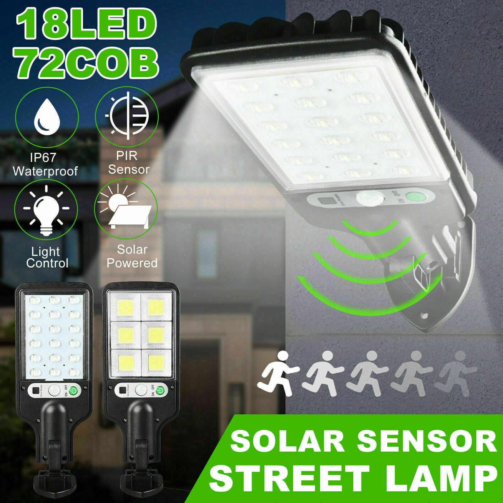 LED Solar Power PIR Motion Sensor Wall Light Outdoor Lamp Lighting Waterproof US