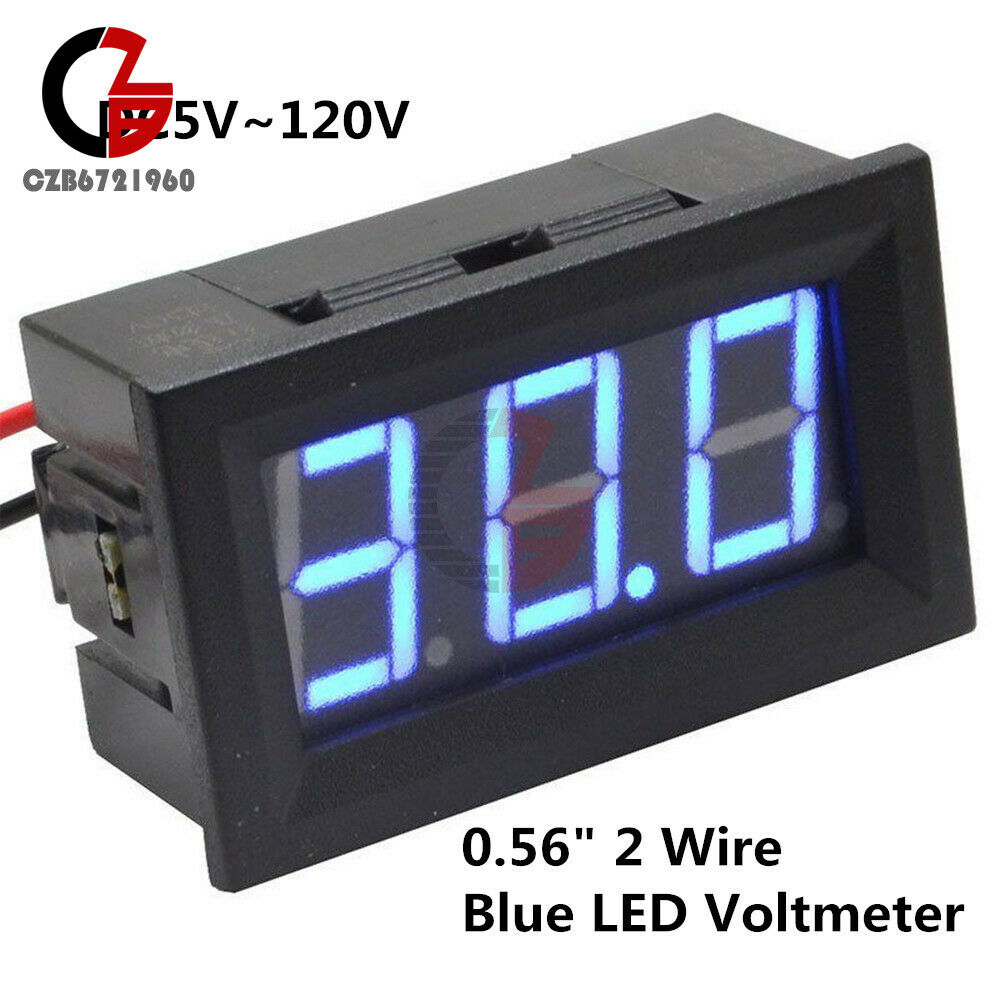 2 Wire 0.56 inch DC5V~120V Voltmeter 3 Digit Blue LED Voltage Volt Meter for Car