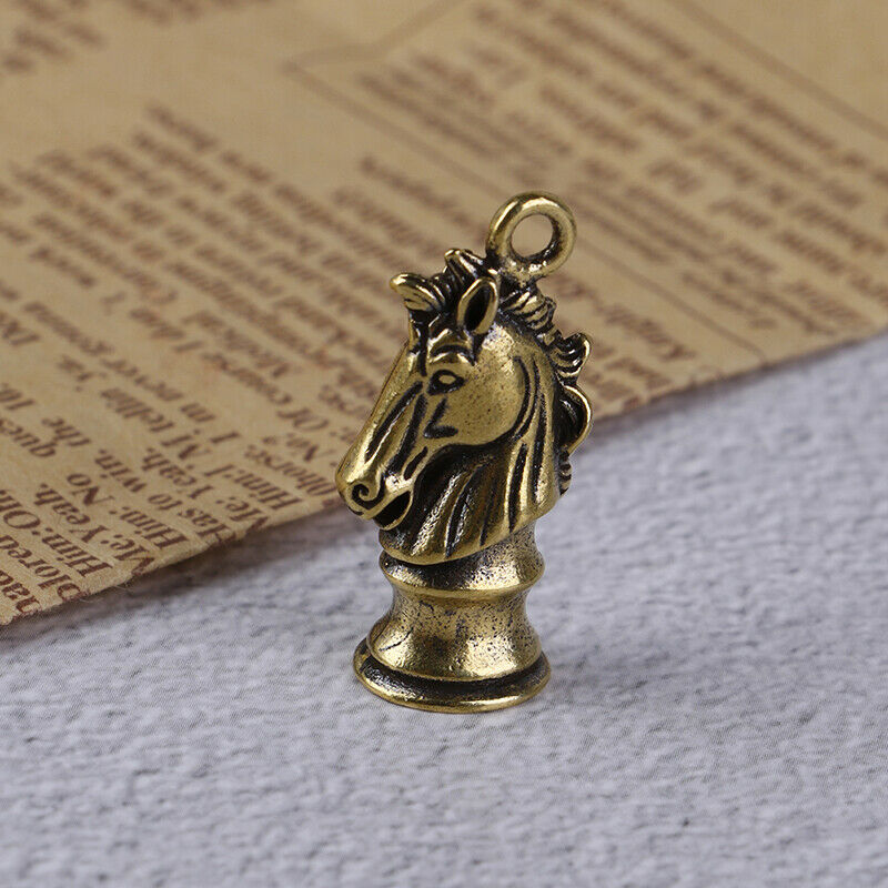 1pc Brass Handmade Chess Horse Pendant Zodiac Horse Head Key Rings Pendan.l8