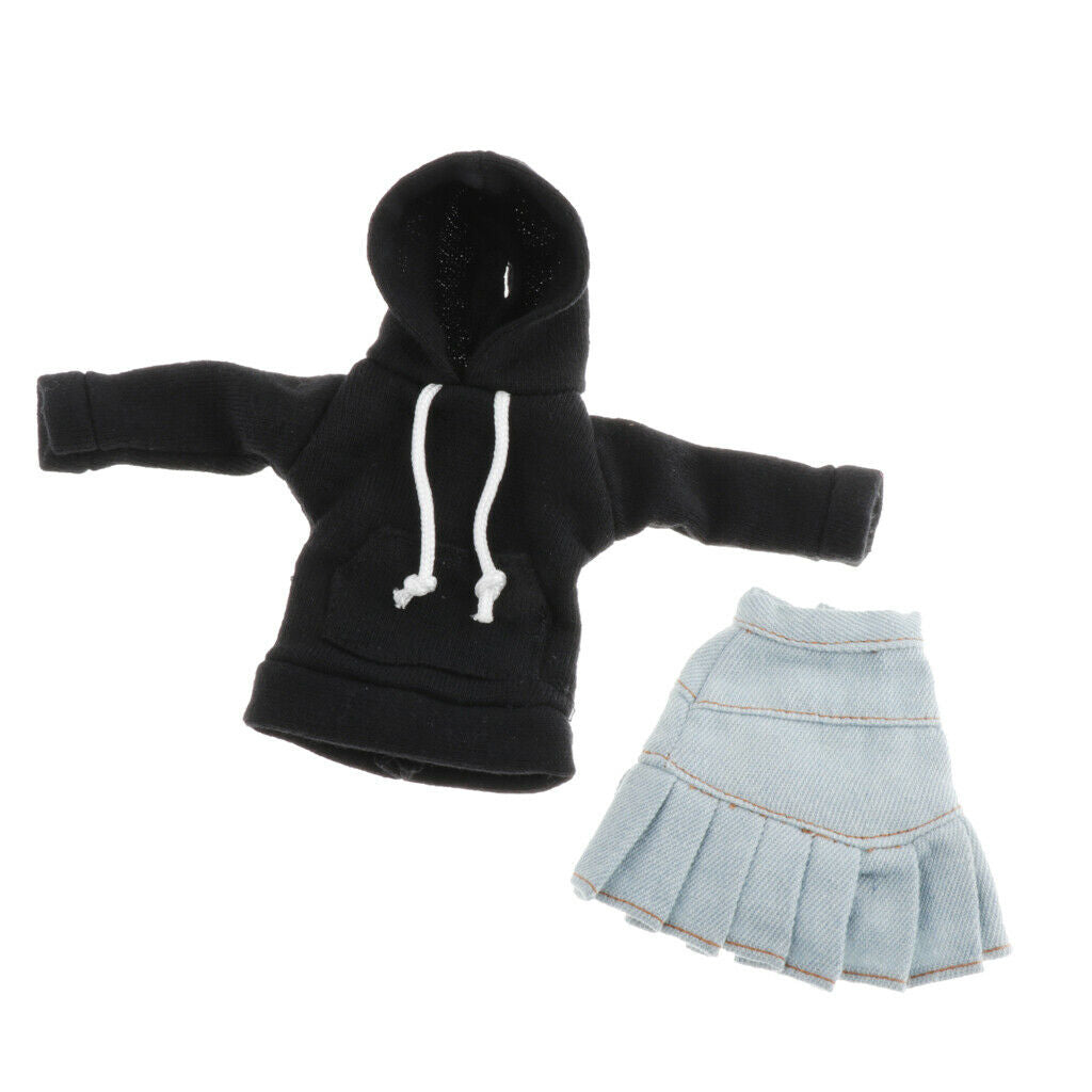 Cute BJD Hoodie With Jeans Skirt For 1/6 Blythe  BB Dress Up Outfits