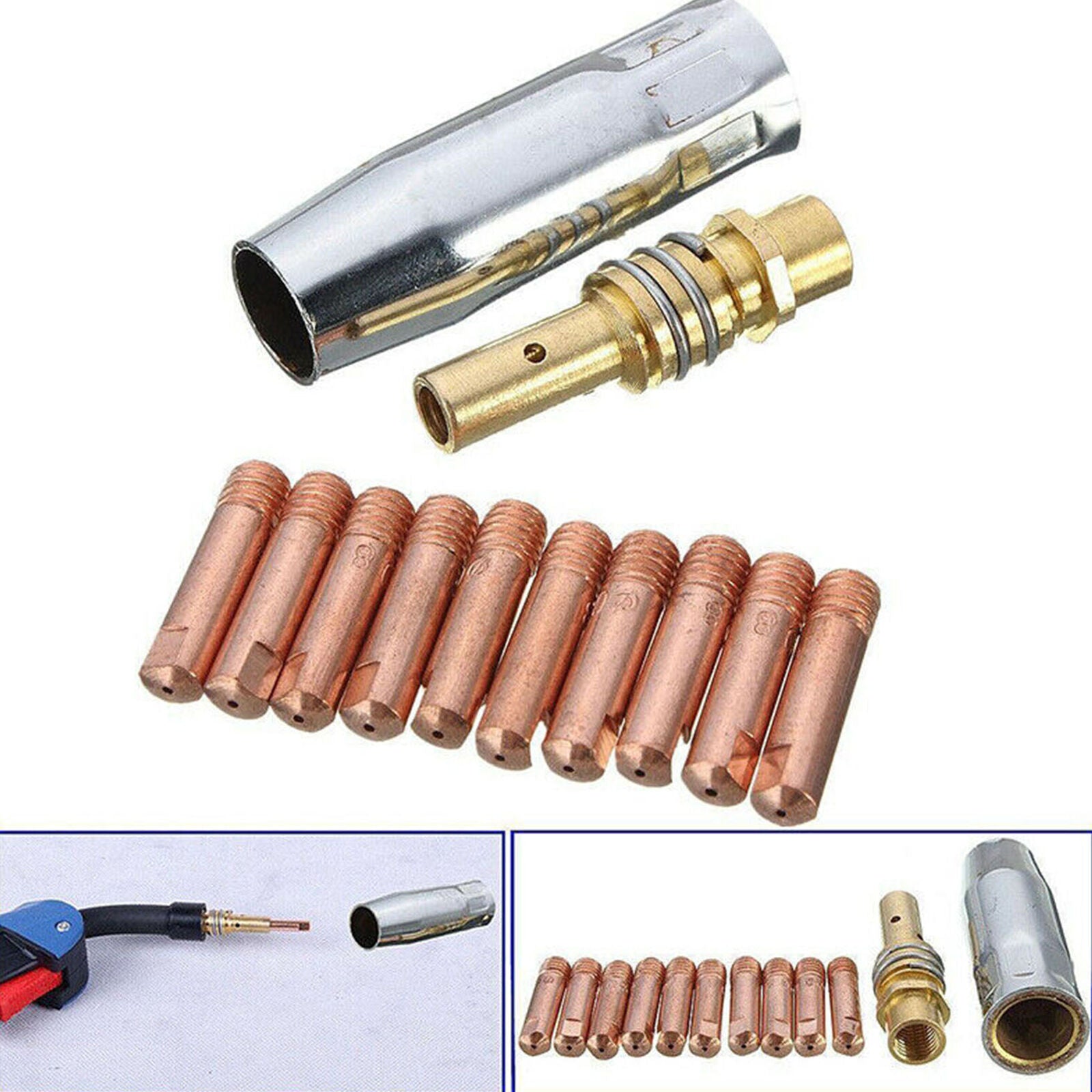 For MB 15AK MIG/MAG Welding Contact Tips 0.8x10mm M6 Gas Nozzle Shroud HS1114
