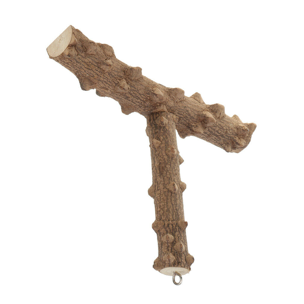 T-shape Wood Pet Parrot Perch Stand with Buckle, Outside/Cage Attachment