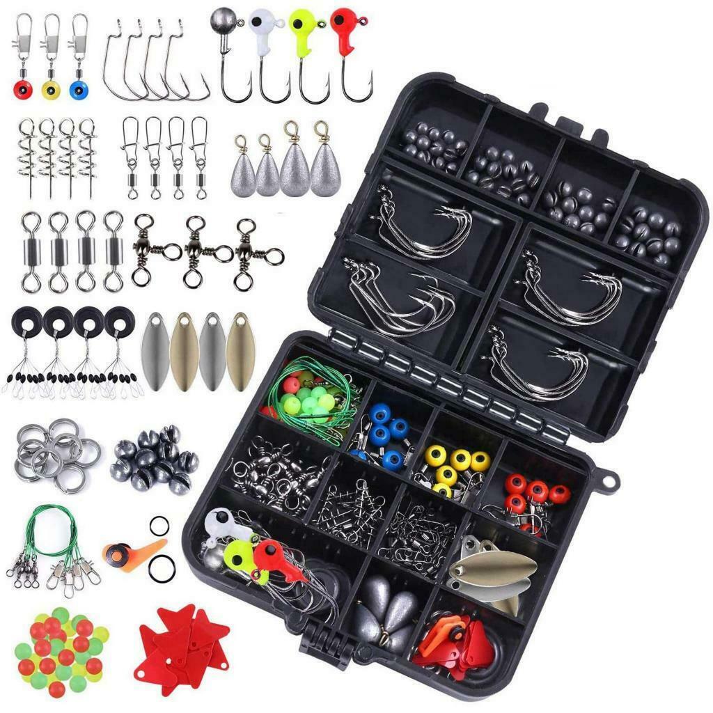 Fishing Accessories Kit set with Tackle Box Pliers Jig Hooks Swivels 187Pcs