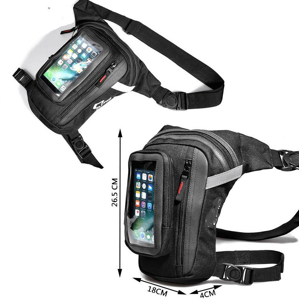 Black Men Sport Leg Bag Touch Screen Phone Bag for Outdoor Motorcycle Riding