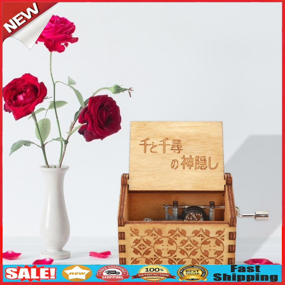 Retro Hand Cranked Wood Music Box Party Xmas Gift Household Decor Ornament @
