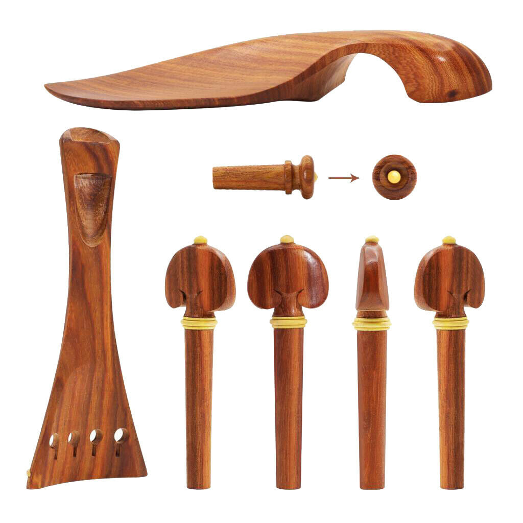 4/4 Violin Fiddle Accessories Tailpiece, Tuning Pegs, Endpin, Chin Rest Set