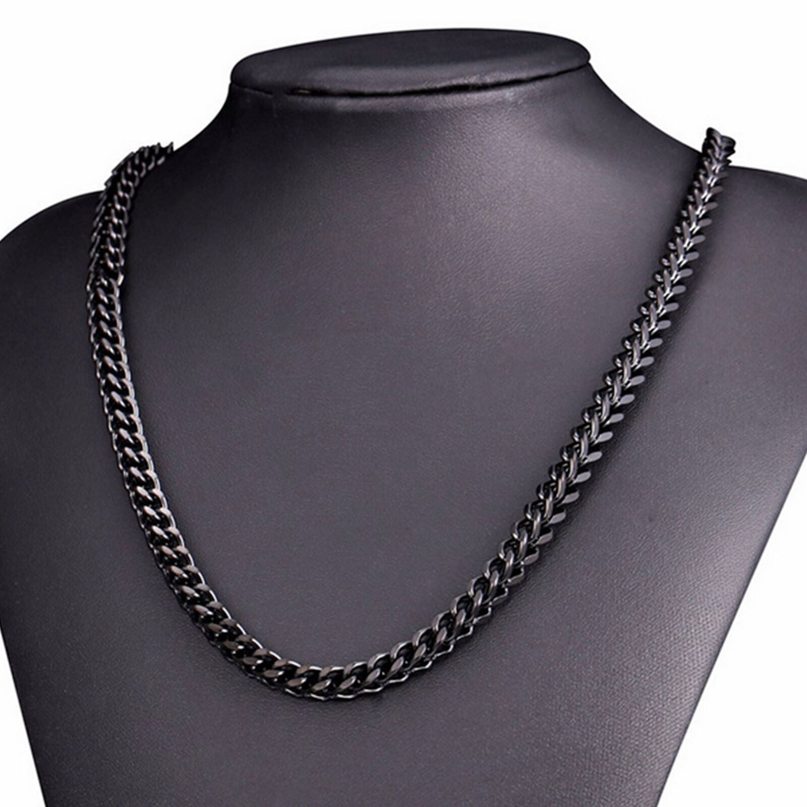 Stainless Steel Necklace Square Wheat Link Mens Chain Bracelet Black 22 inch
