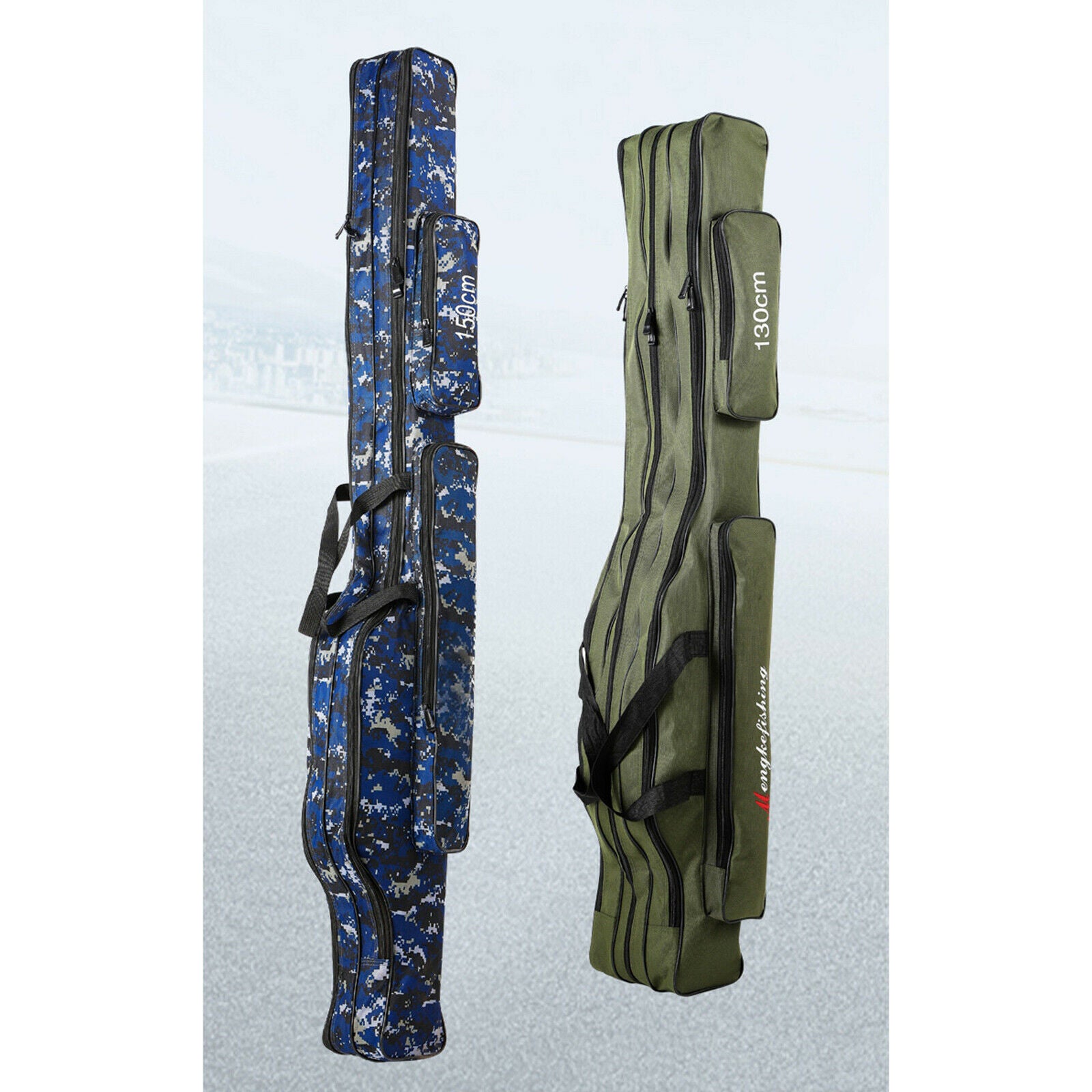 Fishing Rod Bag Carrier Pole Storage Case Tackle Reel 3 Layers 150cm Green