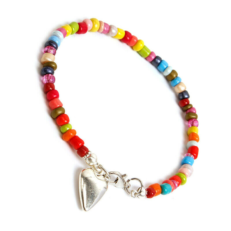 Boho Multicolor Bead Heart Pendant Bracelets Bangle Charm Women Jewelry Gift.DD