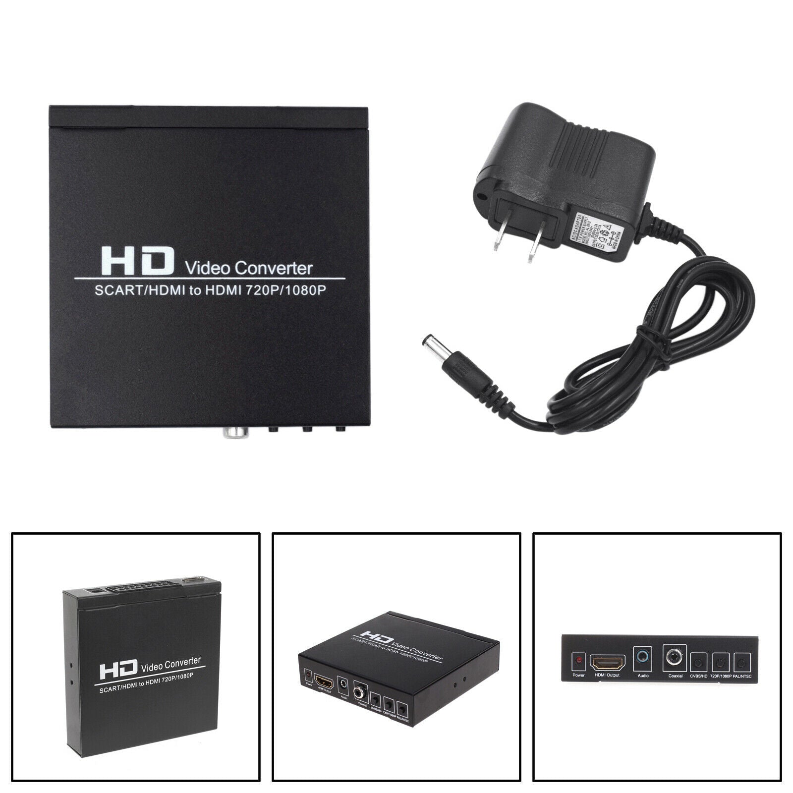 720P/1080P Converter Box HD Video Converter SCART to HDM Coaxial Audio US Plug