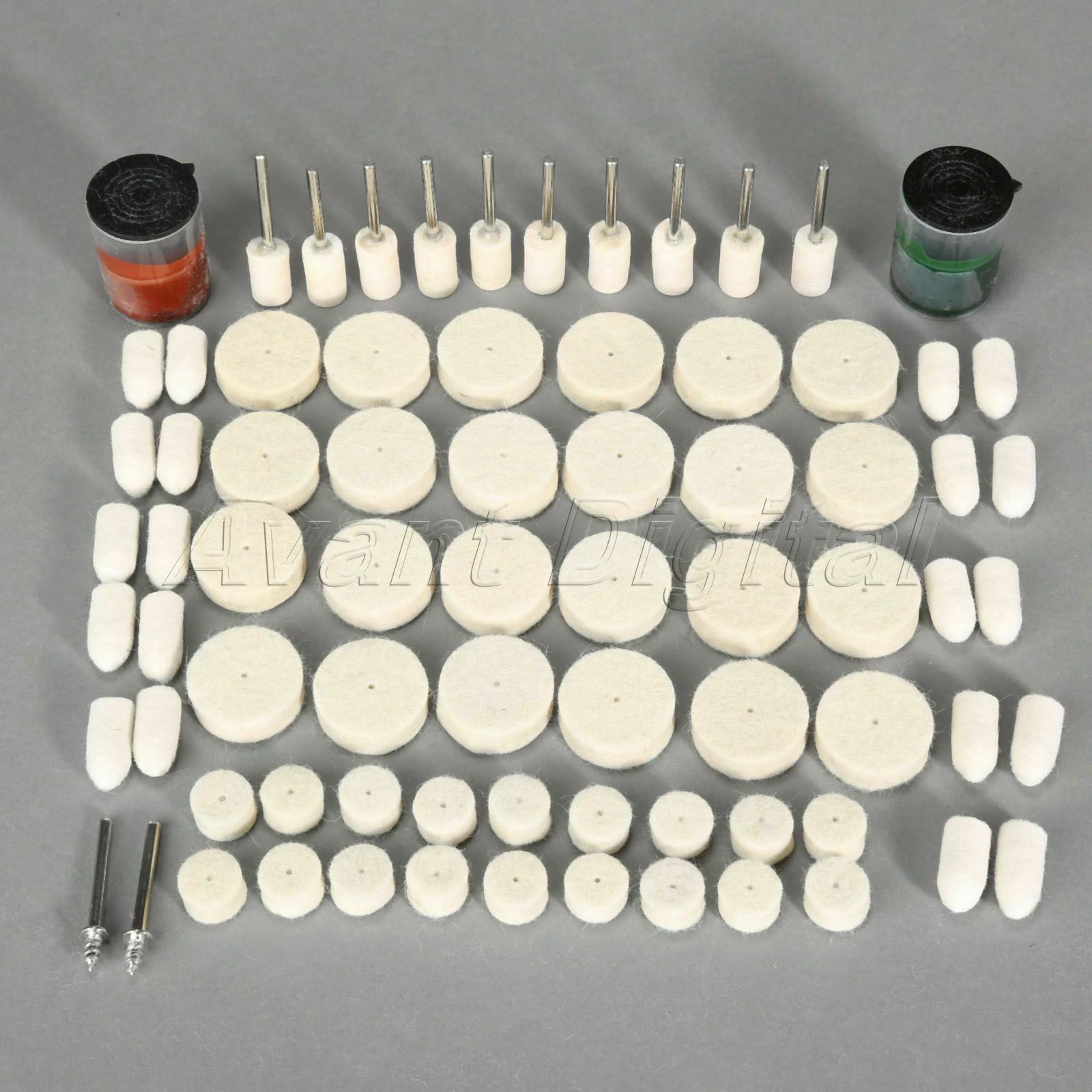 76Pcs Soft Felt Wool Buffing Polish Wheel Pads Burr Shank Rotary Tool with Paste