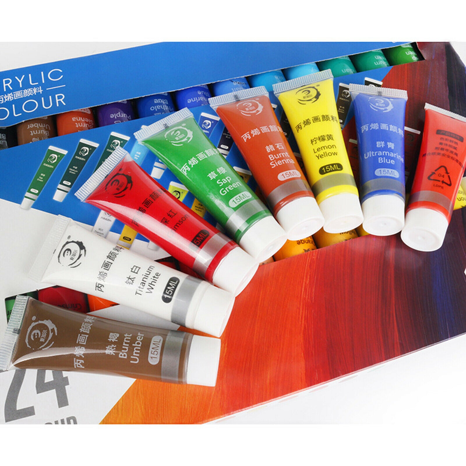 24Colors Acrylic Paint Water-resistant Adults Art DIY Drawing on Canvas Wood