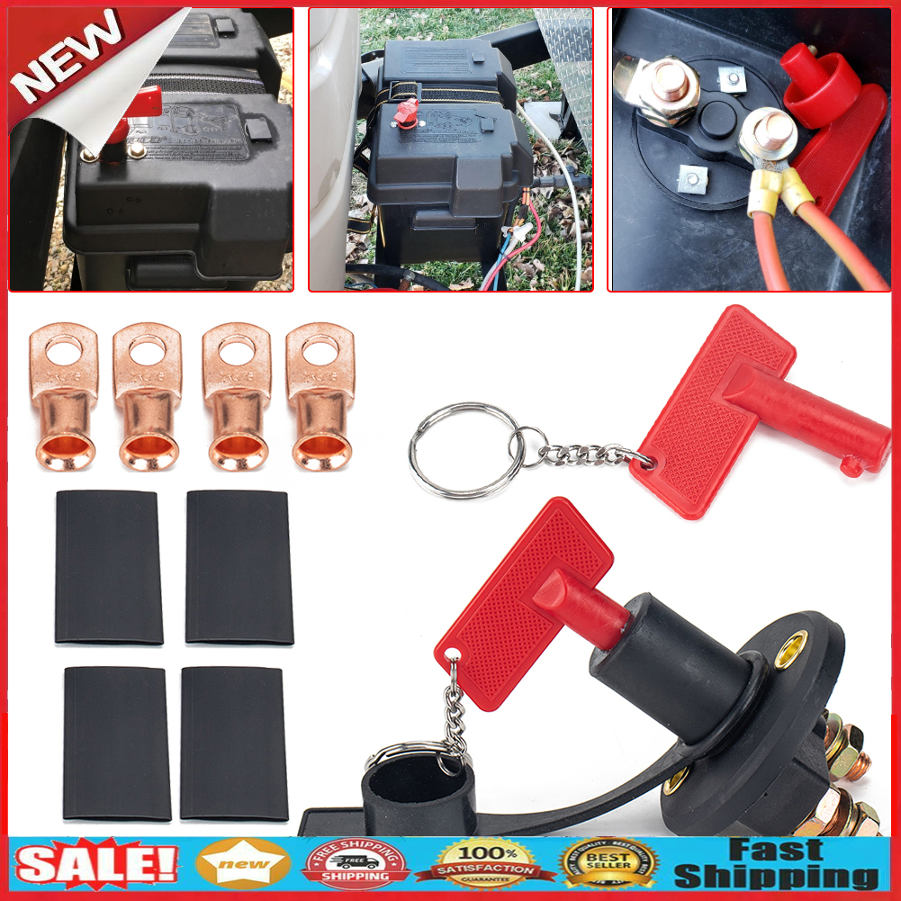 200A Car Battery Disconnect Kill Cut Off Switch + 2 Keys + Wire Lugs Set @