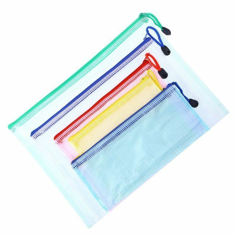5pcs Zipper File Pouch Grid Document Bag Multipurpose Storage Pouch Bags