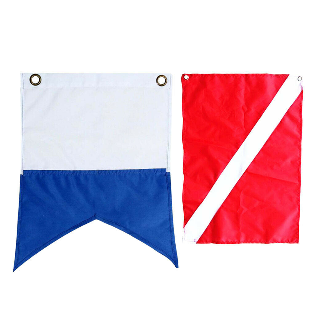 2Pcs Sizes Nylon Diver-Down Flag, Scuba Dive Flag Marker Banner Red and Blue