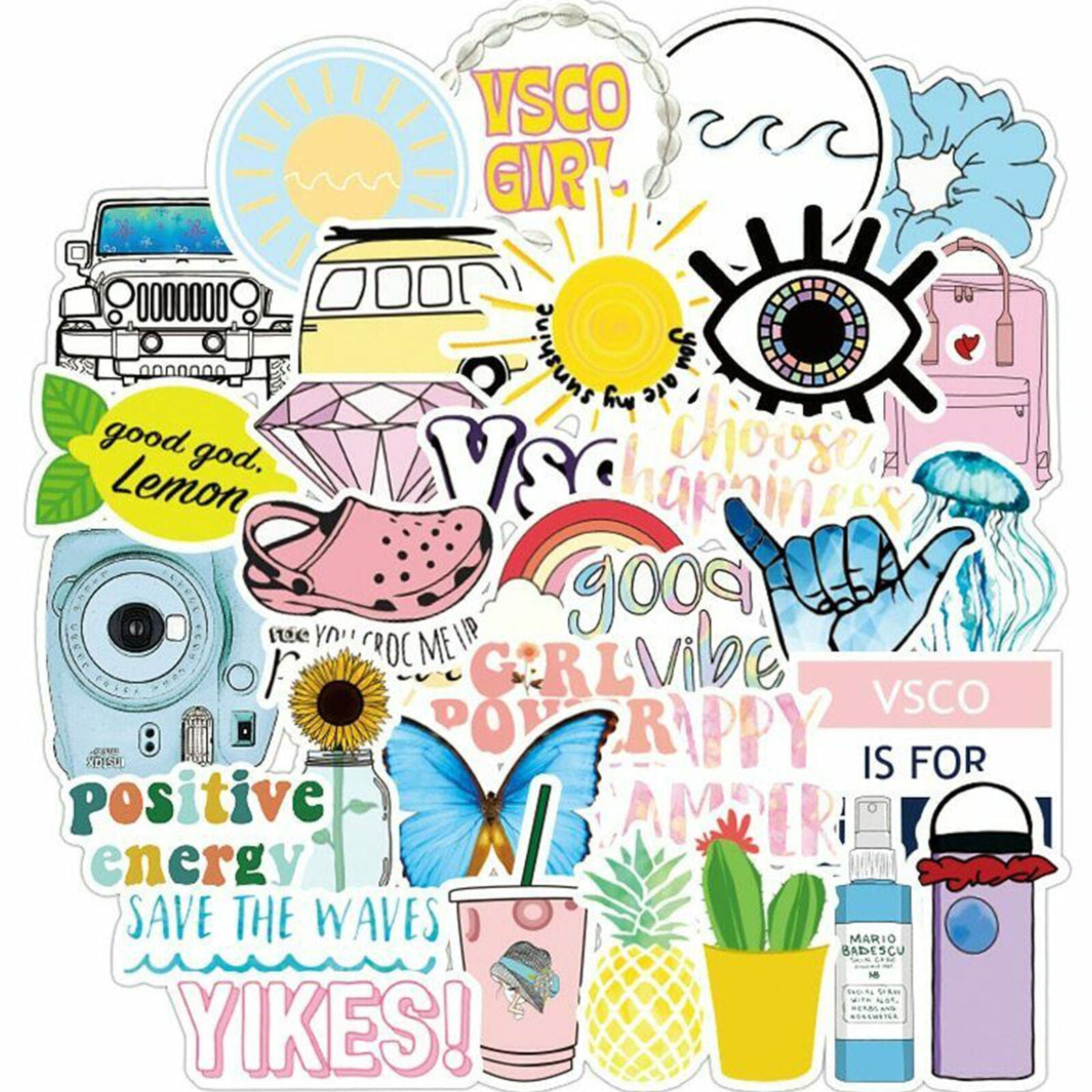50 Pcs VSCO Stickers for Hydro Flask, Cute Vinyl Waterproof Trendy Stickers